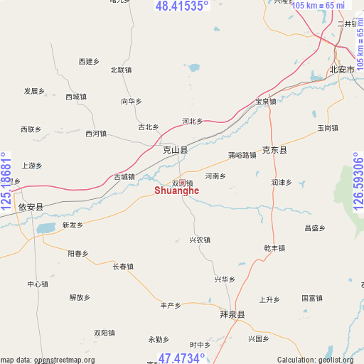 Shuanghe on map