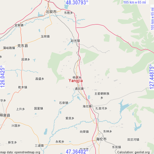 Yangjia on map