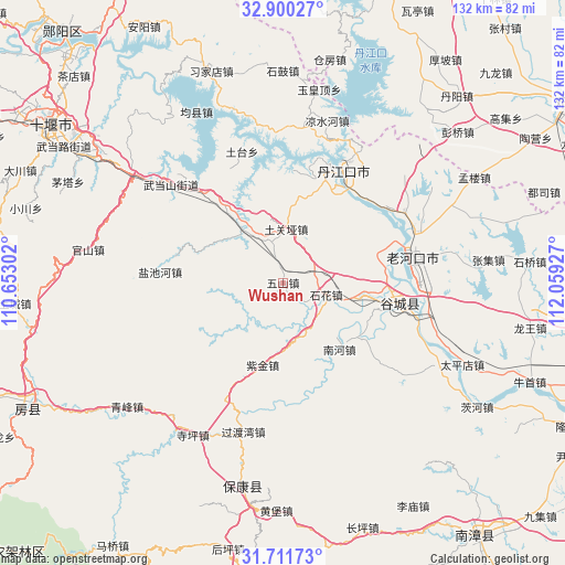 Wushan on map