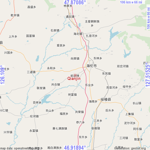 Qianjin on map