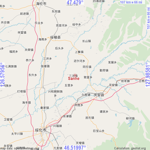 Sanhe on map