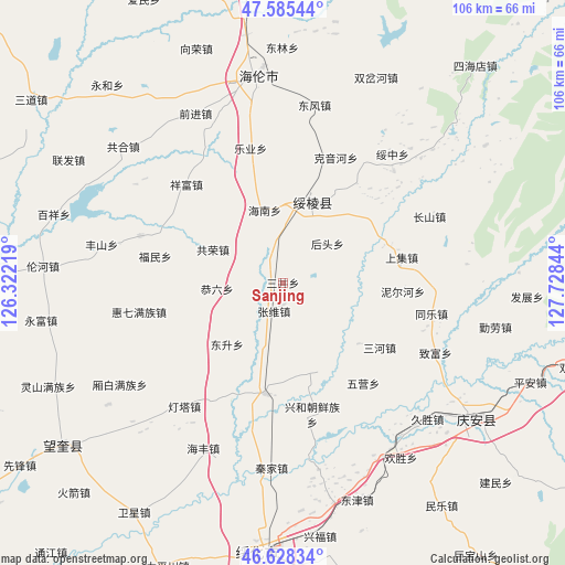 Sanjing on map