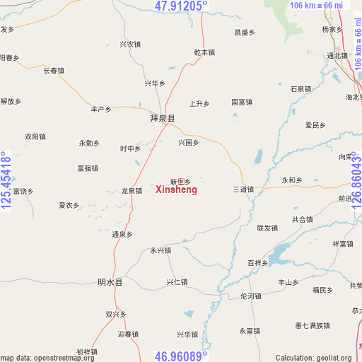 Xinsheng on map