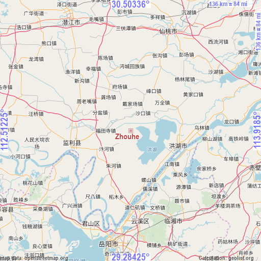 Zhouhe on map