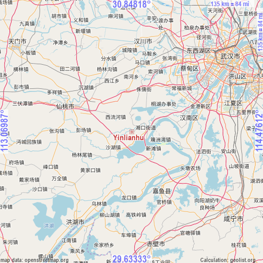 Yinlianhu on map