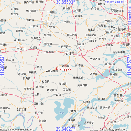 Zhanggou on map