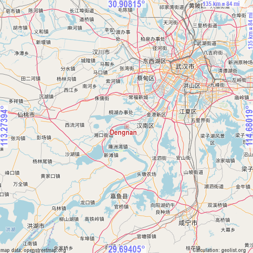 Dengnan on map