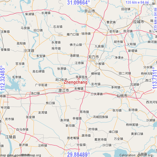 Zhengchang on map