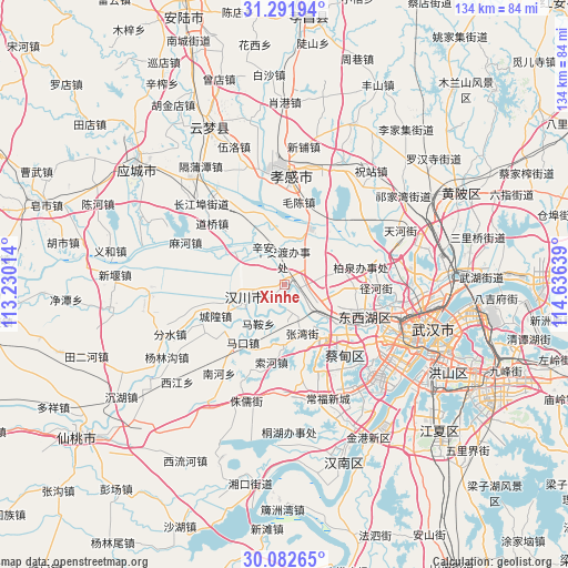 Xinhe on map