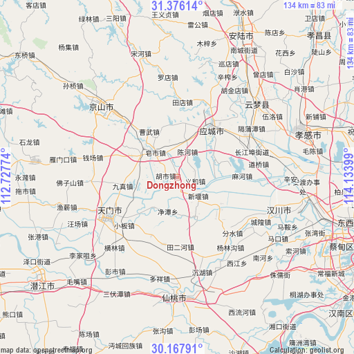 Dongzhong on map