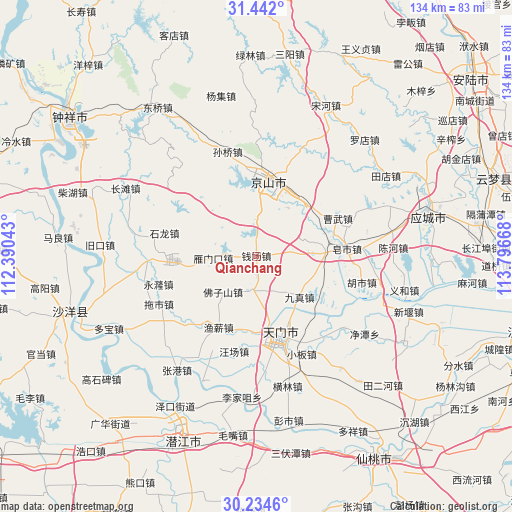 Qianchang on map