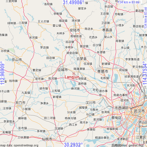 Langjun on map