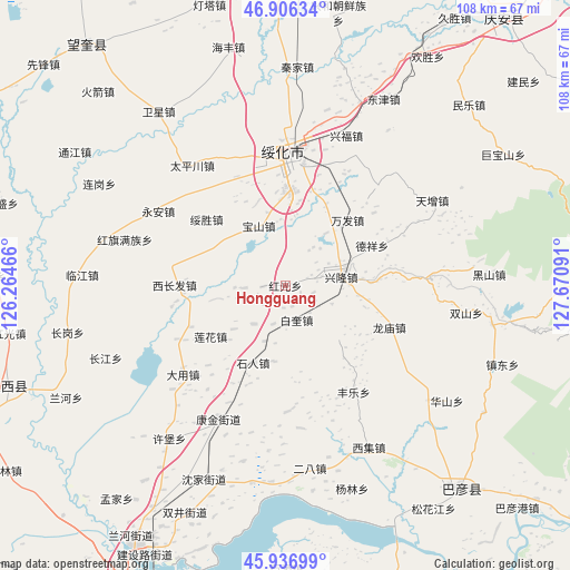 Hongguang on map