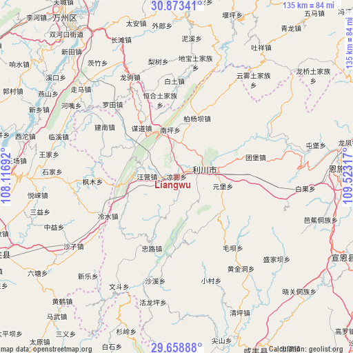 Liangwu on map