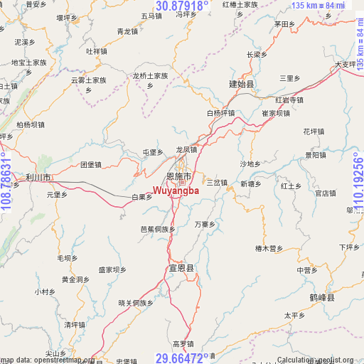 Wuyangba on map