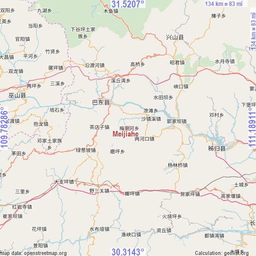 Meijiahe on map