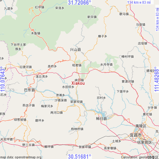 Xiakou on map