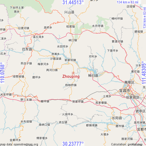 Zhouping on map