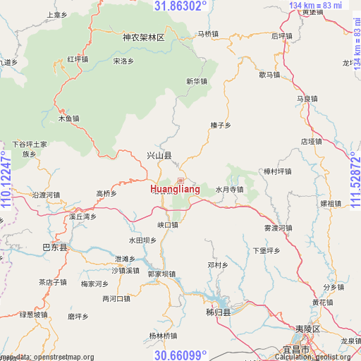 Huangliang on map