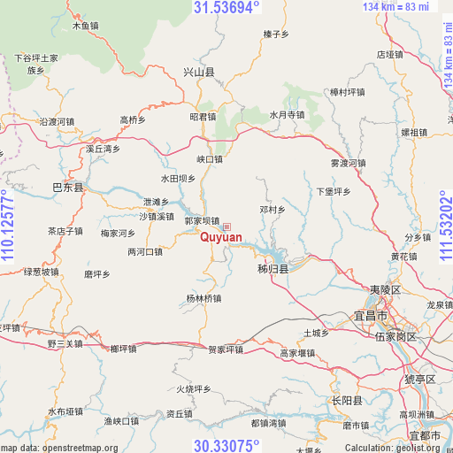 Quyuan on map