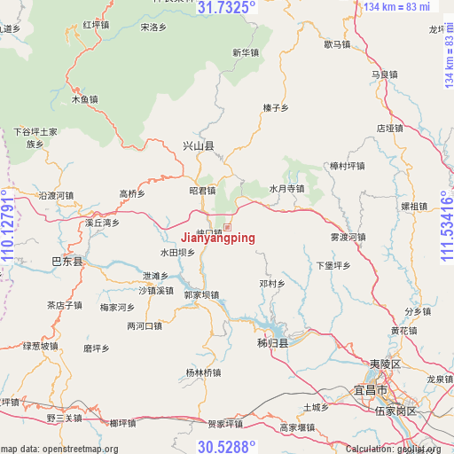 Jianyangping on map