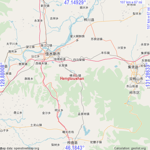 Hengtoushan on map