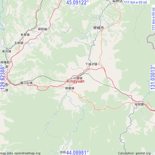 Xingyuan on map