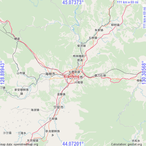 Xianfeng on map