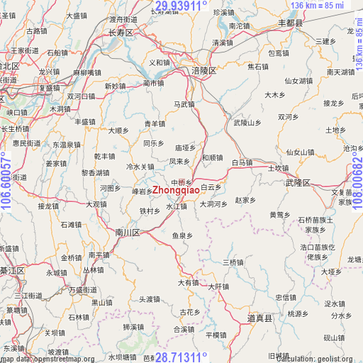 Zhongqiao on map