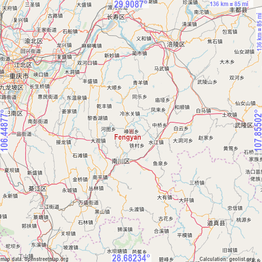 Fengyan on map