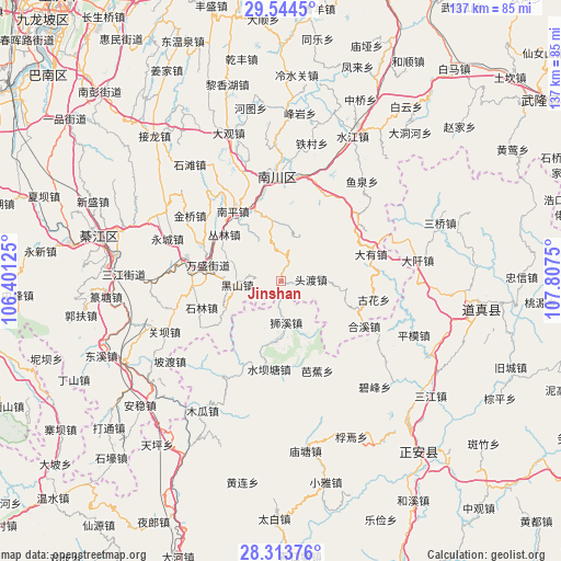 Jinshan on map