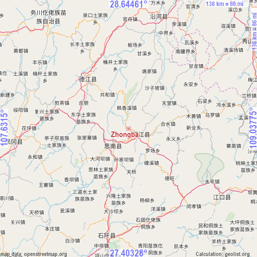 Zhongba on map