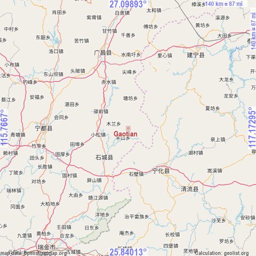 Gaotian on map