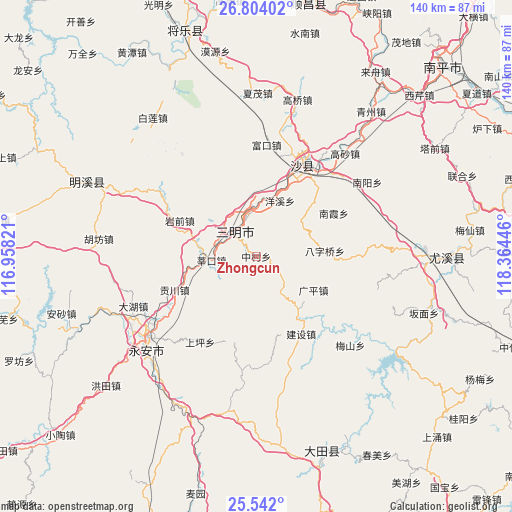 Zhongcun on map