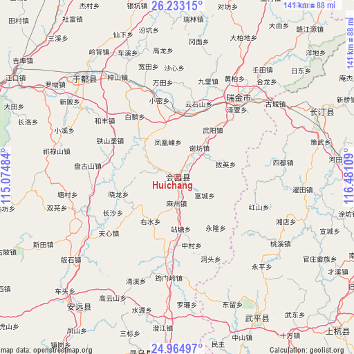 Huichang on map