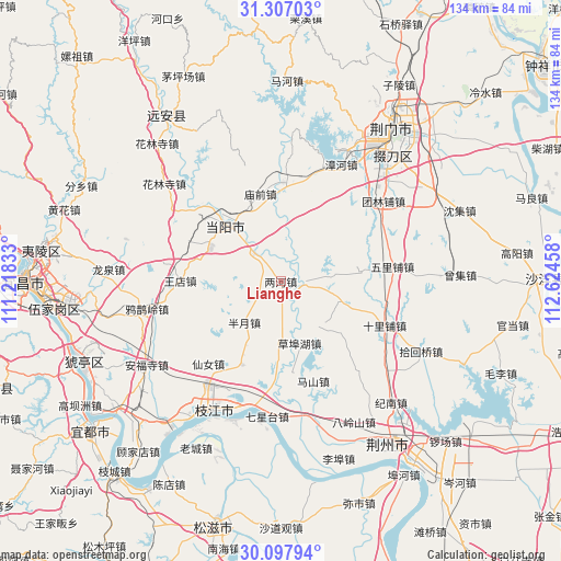 Lianghe on map