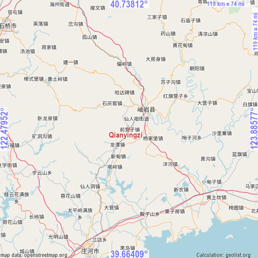 Qianyingzi on map