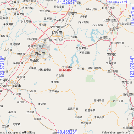 Xiadahe on map