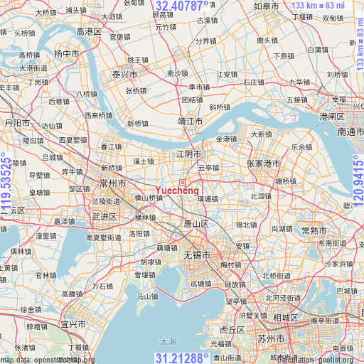 Yuecheng on map