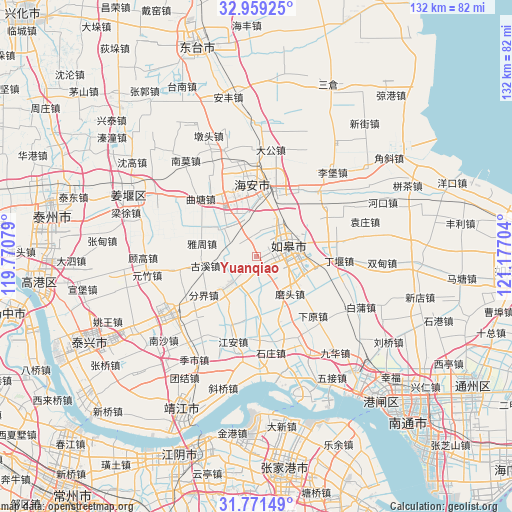 Yuanqiao on map