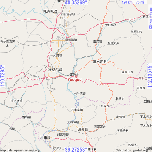 Yaogou on map