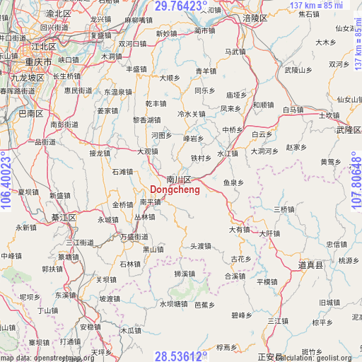 Dongcheng on map