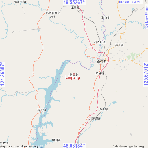 Linjiang on map