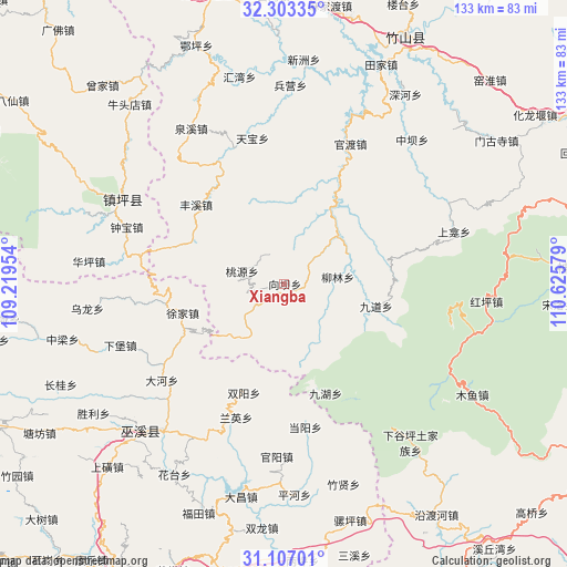 Xiangba on map