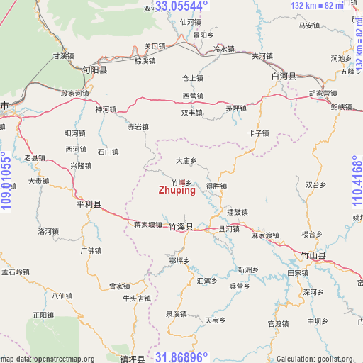 Zhuping on map