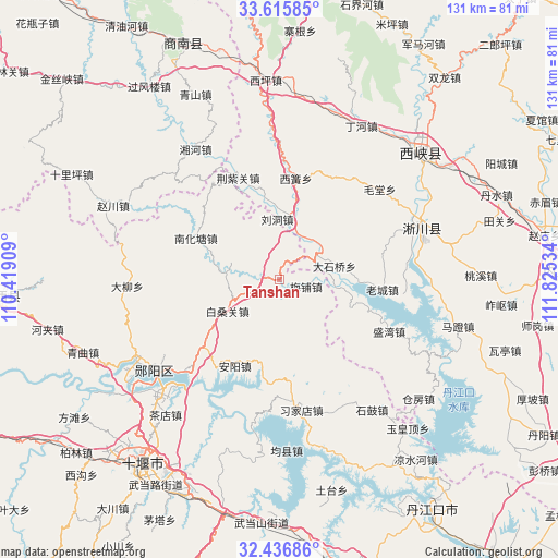 Tanshan on map