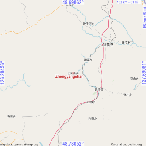 Zhengyangshan on map