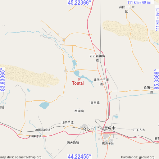 Toutai on map