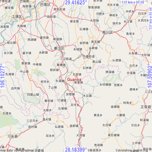 Guanba on map