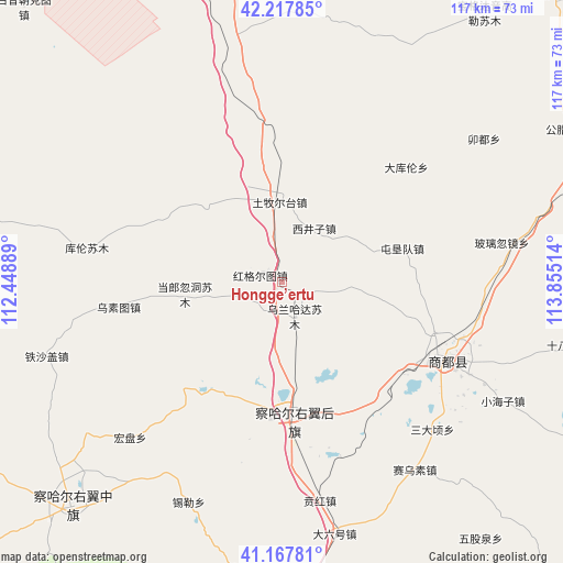 Hongge’ertu on map